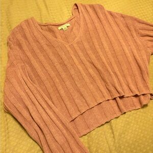 American Eagle Pink Cropped Ribbed Knit Sweater